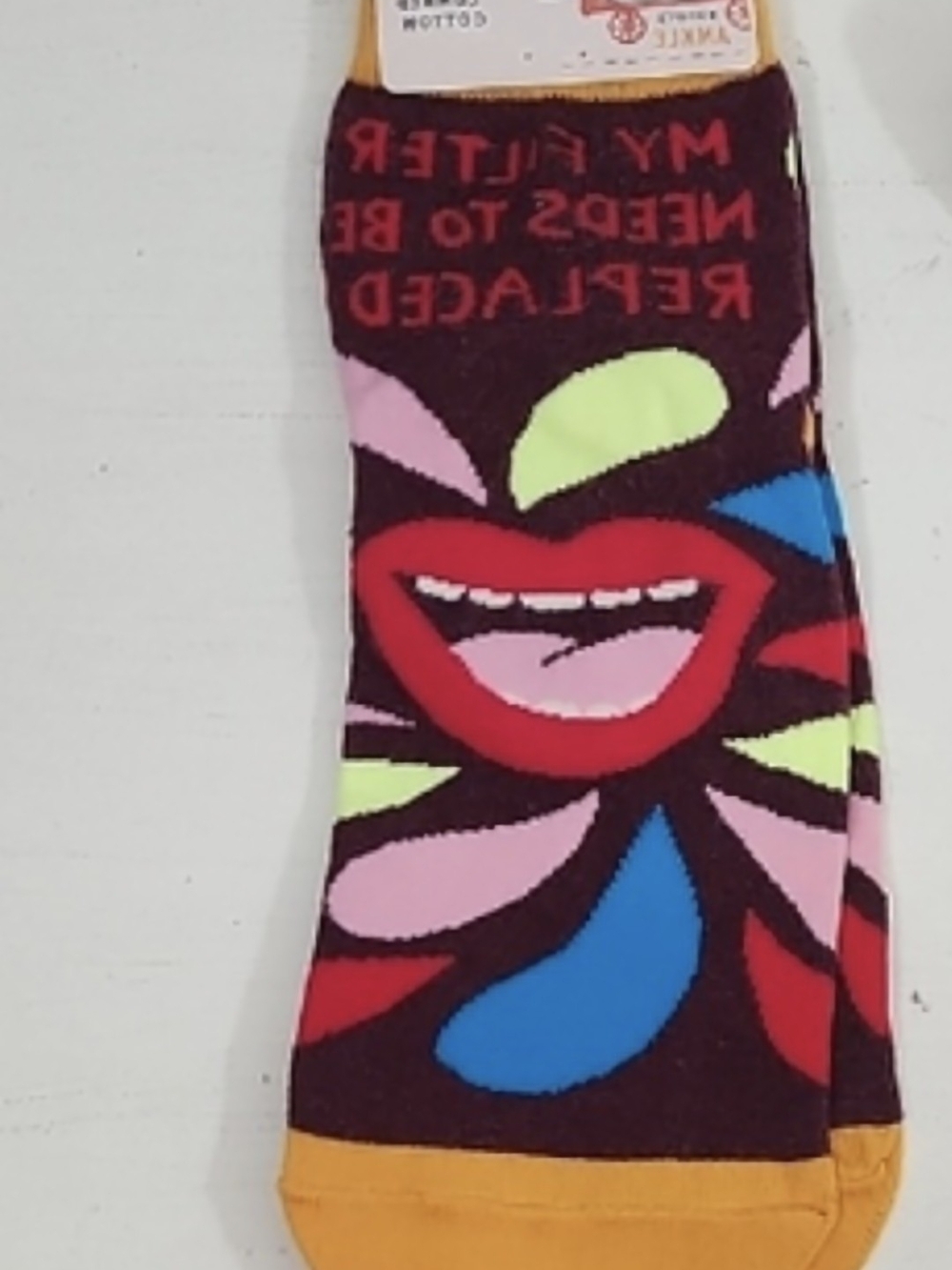 Women's Blue Q Multicolor Lip Graphic Socks - Black, Red, Pink & Blue Size 5-10